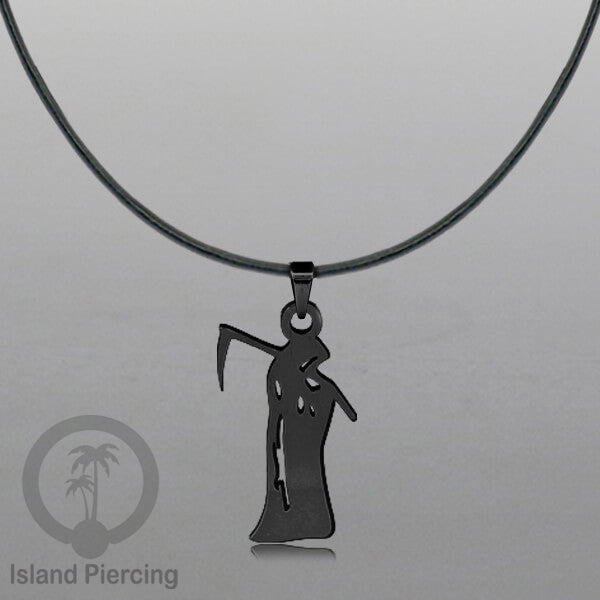 Necklace Halloween Kalung kulit dengan Liotin Stainless warna hitam motif gothic tengkorak, peti, sihir