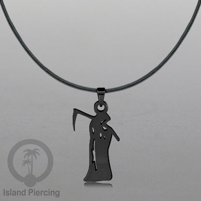 Necklace Halloween Kalung kulit dengan Liotin Stainless warna hitam motif gothic tengkorak, peti, sihir