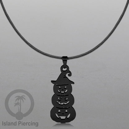 Necklace Halloween Kalung kulit dengan Liotin Stainless warna hitam motif gothic tengkorak, peti, sihir