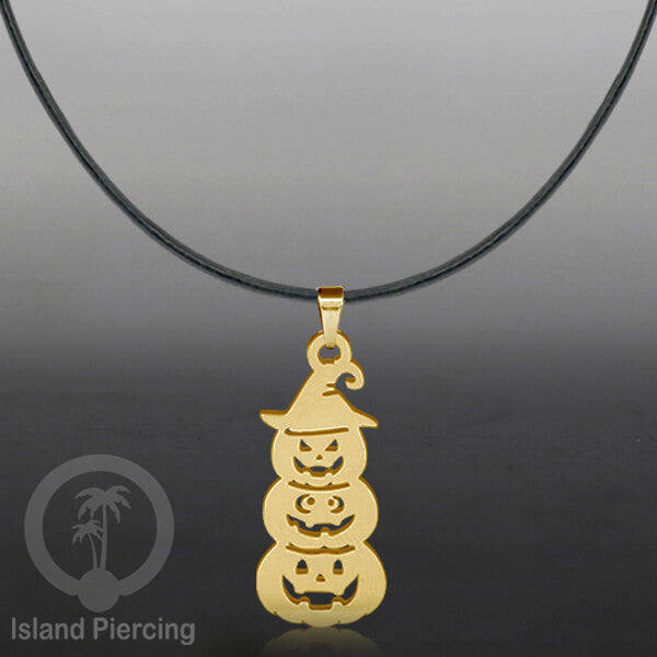 Necklace Halloween Kalung kulit dengan Liotin Stainless warna gold motif gothic tengkorak, peti, sihir