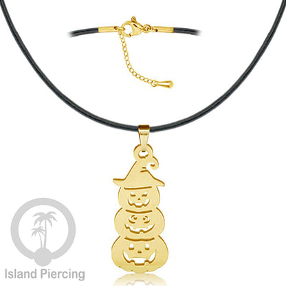 Necklace Halloween Kalung kulit dengan Liotin Stainless warna gold motif gothic tengkorak, peti, sihir