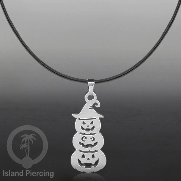 Necklace Halloween Kalung kulit dengan Liotin Stainless warna silver motif gothic tengkorak, peti, sihir