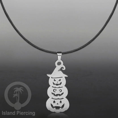 Necklace Halloween Kalung kulit dengan Liotin Stainless warna silver motif gothic tengkorak, peti, sihir