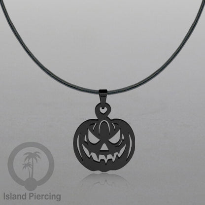 Necklace Halloween Kalung kulit dengan Liotin Stainless warna hitam motif gothic tengkorak, peti, sihir