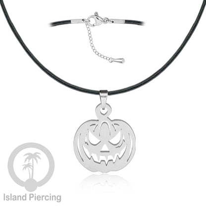 Necklace Halloween Kalung kulit dengan Liotin Stainless warna silver motif gothic tengkorak, peti, sihir