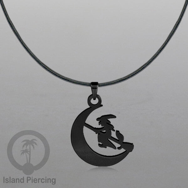 Necklace Halloween Kalung kulit dengan Liotin Stainless warna hitam motif gothic tengkorak, peti, sihir