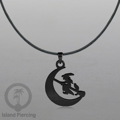 Necklace Halloween Kalung kulit dengan Liotin Stainless warna hitam motif gothic tengkorak, peti, sihir