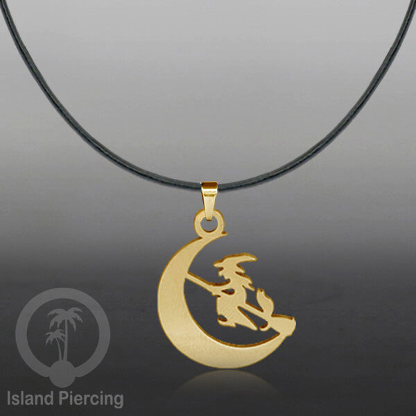 Necklace Halloween Kalung kulit dengan Liotin Stainless warna gold motif gothic tengkorak, peti, sihir