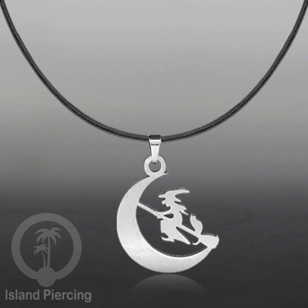 Necklace Halloween Kalung kulit dengan Liotin Stainless warna silver motif gothic tengkorak, peti, sihir