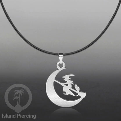 Necklace Halloween Kalung kulit dengan Liotin Stainless warna silver motif gothic tengkorak, peti, sihir