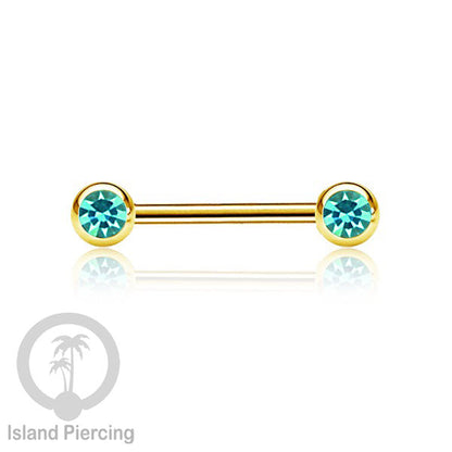 Steel nipple piercing, Steel barbells, Tindik puting stainless steel dengan kristal. Warna gold.