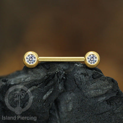 Steel nipple piercing, Steel barbells, Tindik puting stainless steel dengan kristal. Warna gold.