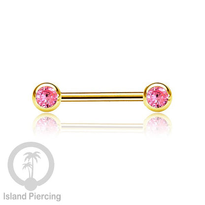 Steel nipple piercing, Steel barbells, Tindik puting stainless steel dengan kristal. Warna gold.