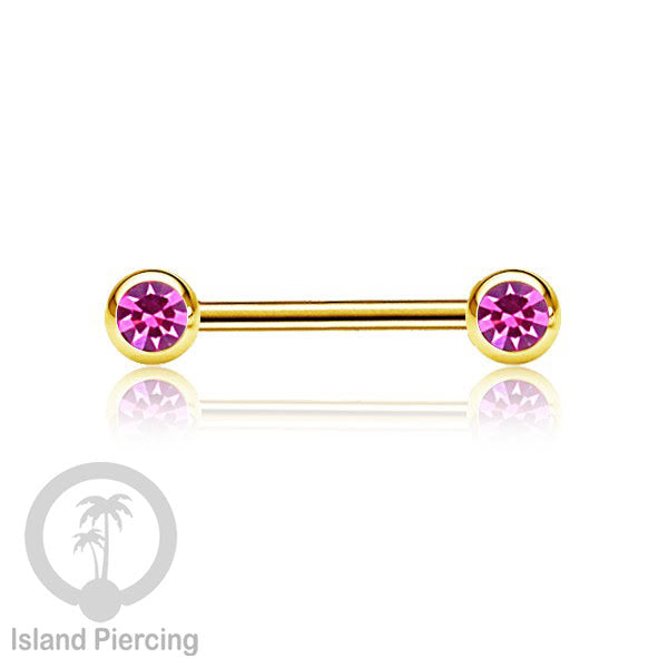 Steel nipple piercing, Steel barbells, Tindik puting stainless steel dengan kristal. Warna gold.