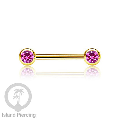Steel nipple piercing, Steel barbells, Tindik puting stainless steel dengan kristal. Warna gold.
