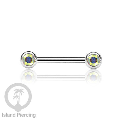 Steel nipple piercing, Steel barbells, Tindik puting Stainless steel dengan kristal. Warna silver.