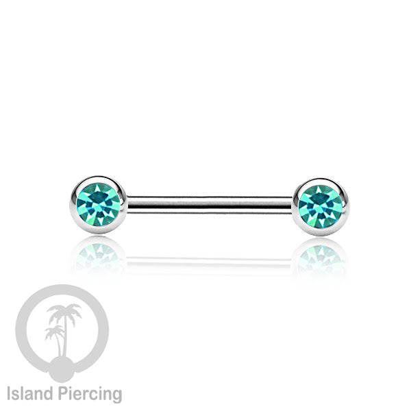 Steel nipple piercing, Steel barbells, Tindik puting Stainless steel dengan kristal. Warna silver.