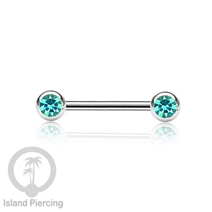 Steel nipple piercing, Steel barbells, Tindik puting Stainless steel dengan kristal. Warna silver.