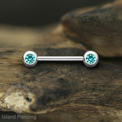 Steel nipple piercing, Steel barbells, Tindik puting Stainless steel dengan kristal. Warna silver.