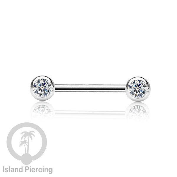 Steel nipple piercing, Steel barbells, Tindik puting Stainless steel dengan kristal. Warna silver.