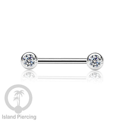 Steel nipple piercing, Steel barbells, Tindik puting Stainless steel dengan kristal. Warna silver.