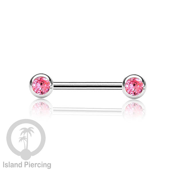 Steel nipple piercing, Steel barbells, Tindik puting Stainless steel dengan kristal. Warna silver.