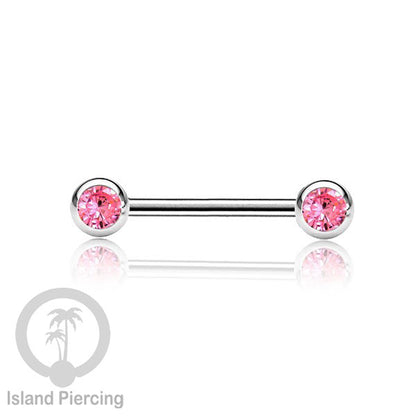 Steel nipple piercing, Steel barbells, Tindik puting Stainless steel dengan kristal. Warna silver.