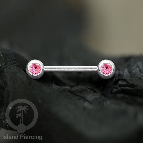Steel nipple piercing, Steel barbells, Tindik puting Stainless steel dengan kristal. Warna silver.