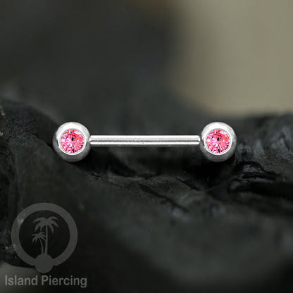 Steel nipple piercing, Steel barbells, Tindik puting Stainless steel dengan kristal. Warna silver.