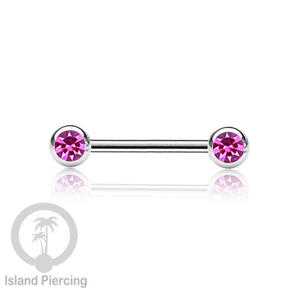 Steel nipple piercing, Steel barbells, Tindik puting Stainless steel dengan kristal. Warna silver.