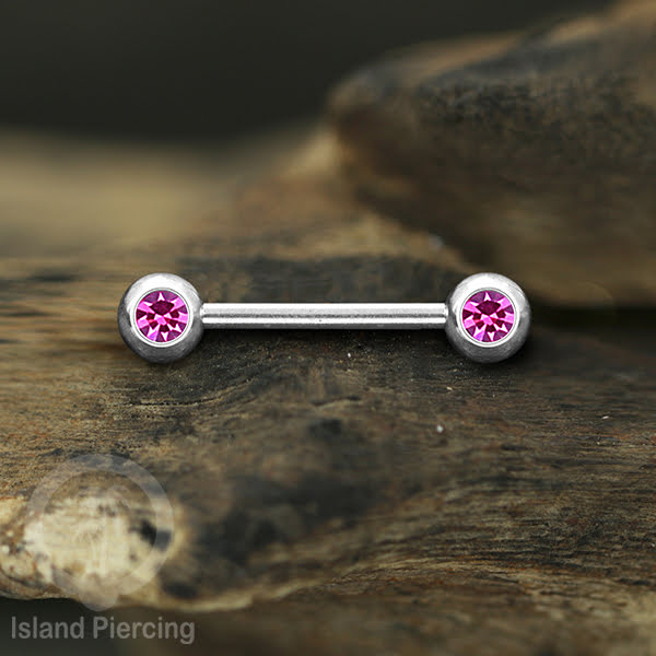 Steel nipple piercing, Steel barbells, Tindik puting Stainless steel dengan kristal. Warna silver.
