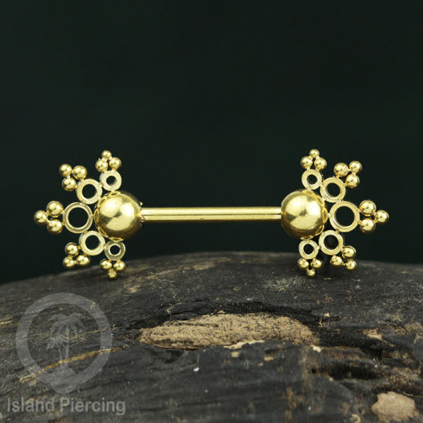 Steel nipple piercing, Steel barbells, Tindik puting berbahan Stainless steel, warna gold.