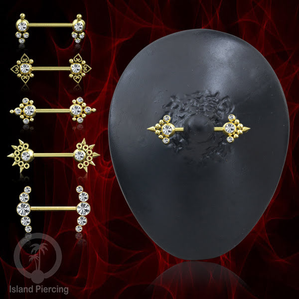 Tindik Puting bahan Stainless warna gold. Crystal Nipple Body Jewelry Piercing Barbells