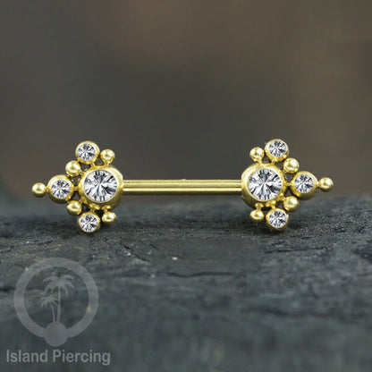 Tindik Puting bahan Stainless warna gold. Crystal Nipple Body Jewelry Piercing Barbells