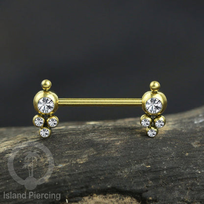 Tindik Puting bahan Stainless warna gold. Crystal Nipple Body Jewelry Piercing Barbells