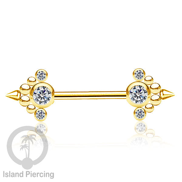 Tindik Puting bahan Stainless warna gold. Crystal Nipple Body Jewelry Piercing Barbells