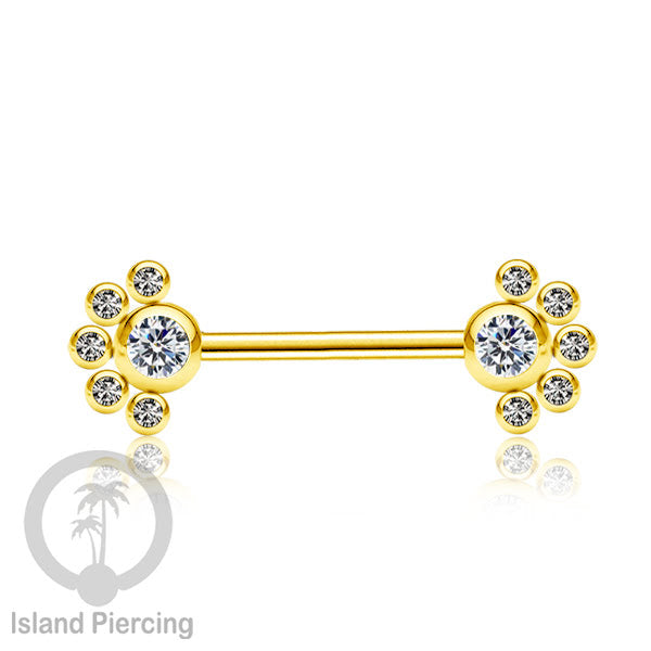 Tindik Puting bahan Stainless warna gold. Crystal Nipple Body Jewelry Piercing Barbells