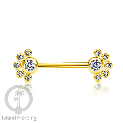 Tindik Puting bahan Stainless warna gold. Crystal Nipple Body Jewelry Piercing Barbells