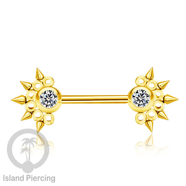 Tindik Puting bahan Stainless warna gold. Crystal Nipple Body Jewelry Piercing Barbells