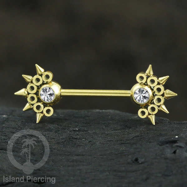 Tindik Puting bahan Stainless warna gold. Crystal Nipple Body Jewelry Piercing Barbells