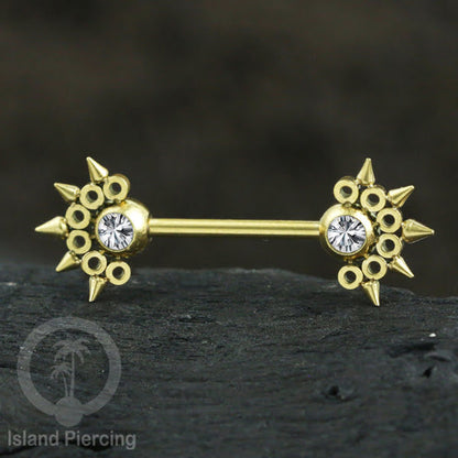 Tindik Puting bahan Stainless warna gold. Crystal Nipple Body Jewelry Piercing Barbells