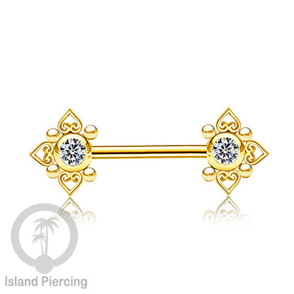 Tindik Puting bahan Stainless warna gold. Crystal Nipple Body Jewelry Piercing Barbells