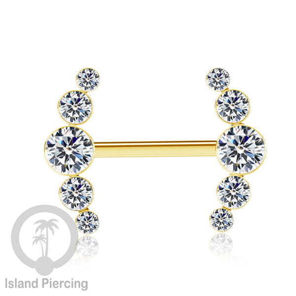 Tindik Puting bahan Stainless warna gold. Crystal Nipple Body Jewelry Piercing Barbells