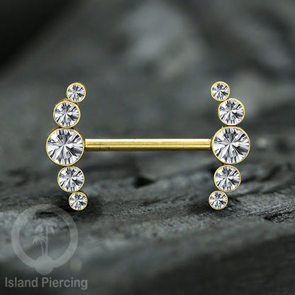 Tindik Puting bahan Stainless warna gold. Crystal Nipple Body Jewelry Piercing Barbells