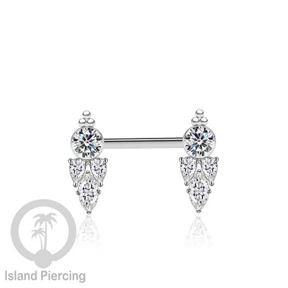 Tindik Puting Stainless warna silver dengan Kristal Zirconia, Steel Nipple Barbells
