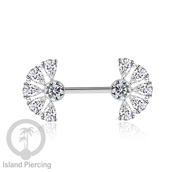Tindik Puting Stainless warna silver dengan Kristal Zirconia, Steel Nipple Barbells