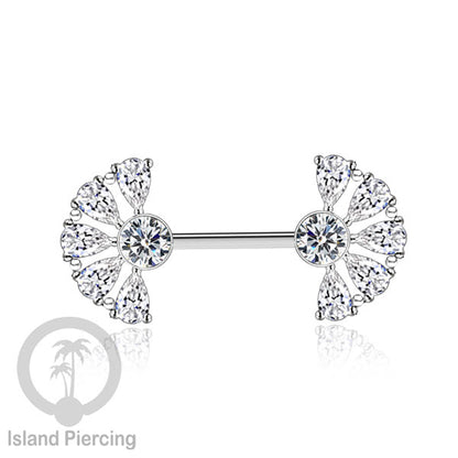 Tindik Puting Stainless warna silver dengan Kristal Zirconia, Steel Nipple Barbells