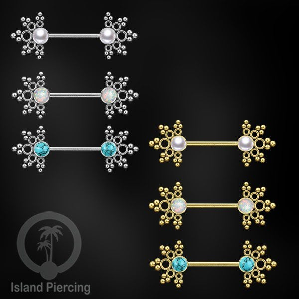 Aksesoris Tindik Puting dari baja Stainless, warna silver atau gold, dengan batu cantik