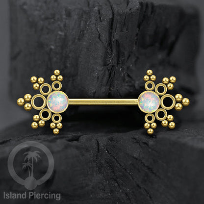 Aksesoris Tindik Puting dari baja Stainless, warna silver atau gold, dengan batu cantik