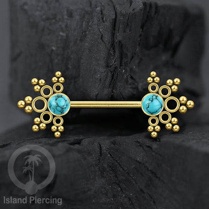 Aksesoris Tindik Puting dari baja Stainless, warna silver atau gold, dengan batu cantik